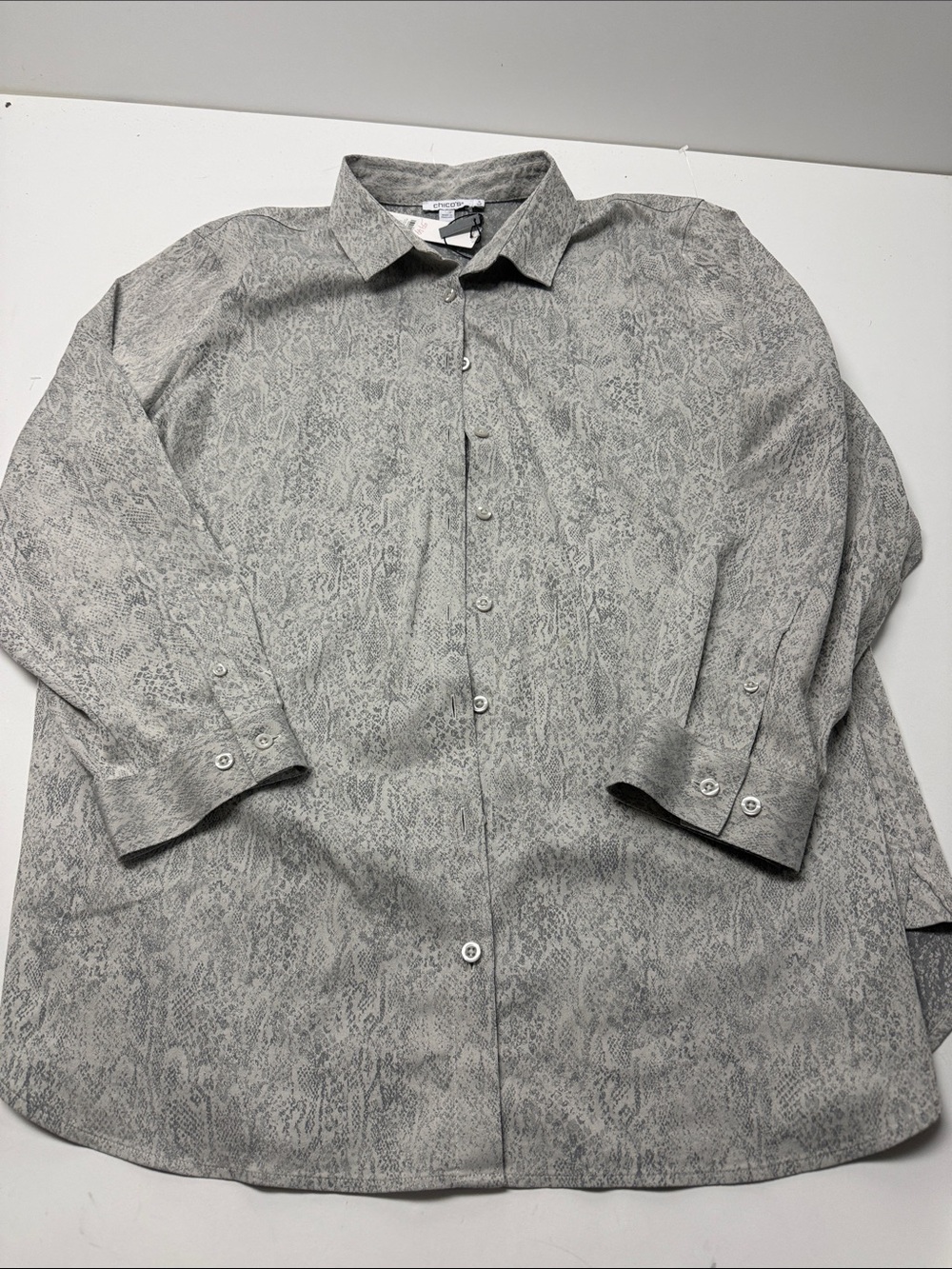 Chico's  women’s Light Gray snakeskin Button-Down Shirt